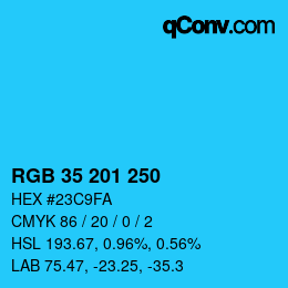Color code: RGB 35 201 250 | qconv.com