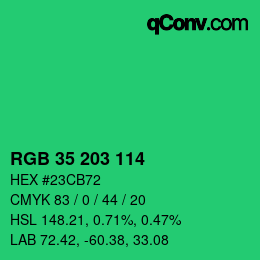 Color code: RGB 35 203 114 | qconv.com