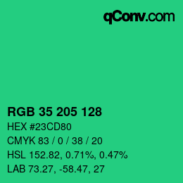 颜色代码: RGB 35 205 128 | qconv.com