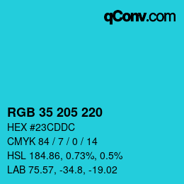 Color code: RGB 35 205 220 | qconv.com