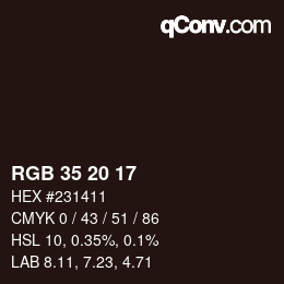 颜色代码: RGB 35 20 17 | qconv.com