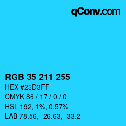 Color code: RGB 35 211 255 | qconv.com