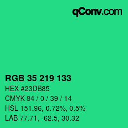 カラーコード: RGB 35 219 133 | qconv.com