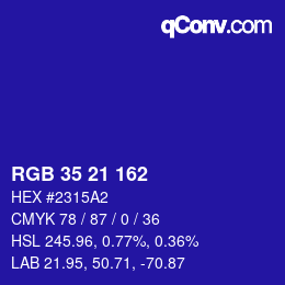 Color code: RGB 35 21 162 | qconv.com