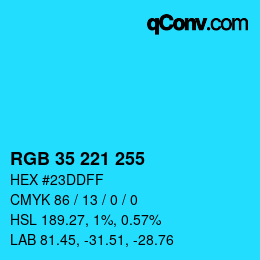 Code couleur: RGB 35 221 255 | qconv.com