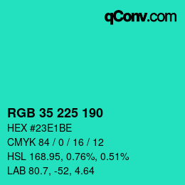 Color code: RGB 35 225 190 | qconv.com