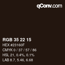 カラーコード: RGB 35 22 15 | qconv.com