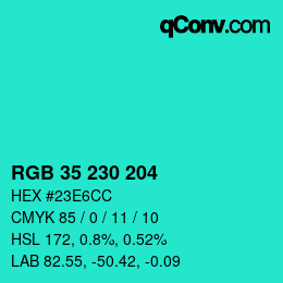 颜色代码: RGB 35 230 204 | qconv.com
