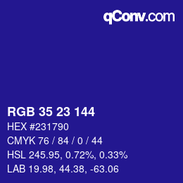 Color code: RGB 35 23 144 | qconv.com