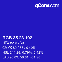 Color code: RGB 35 23 192 | qconv.com