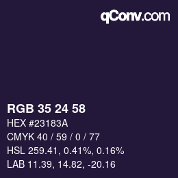 Código de color: RGB 35 24 58 | qconv.com