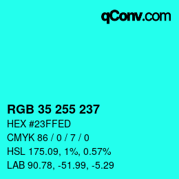 Color code: RGB 35 255 237 | qconv.com