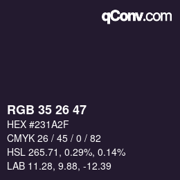 Color code: RGB 35 26 47 | qconv.com
