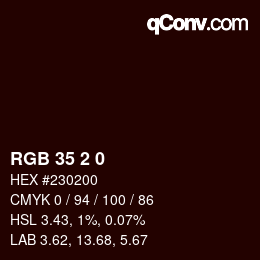 Color code: RGB 35 2 0 | qconv.com