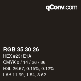 颜色代码: RGB 35 30 26 | qconv.com