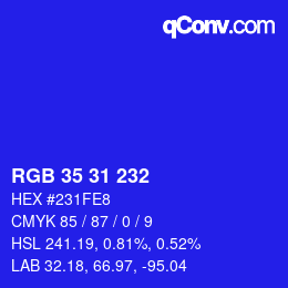 Color code: RGB 35 31 232 | qconv.com