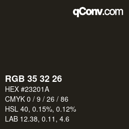 Código de color: RGB 35 32 26 | qconv.com