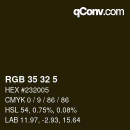 Color code: RGB 35 32 5 | qconv.com