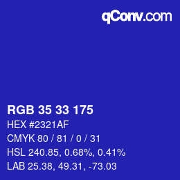 Color code: RGB 35 33 175 | qconv.com
