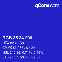 Color code: RGB 35 34 200 | qconv.com