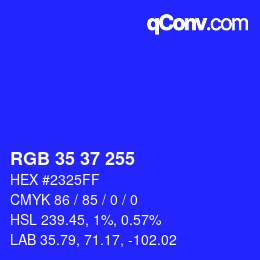 Color code: RGB 35 37 255 | qconv.com