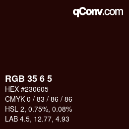 Color code: RGB 35 6 5 | qconv.com