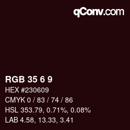 Color code: RGB 35 6 9 | qconv.com