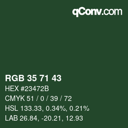 Color code: RGB 35 71 43 | qconv.com