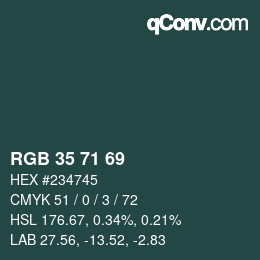 カラーコード: RGB 35 71 69 | qconv.com