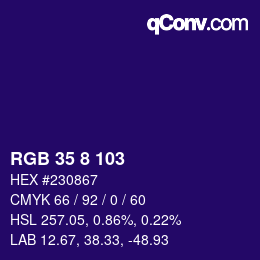 Color code: RGB 35 8 103 | qconv.com