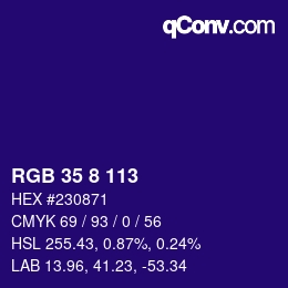Color code: RGB 35 8 113 | qconv.com