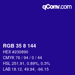 Color code: RGB 35 8 144 | qconv.com