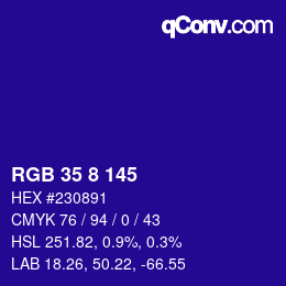 Color code: RGB 35 8 145 | qconv.com