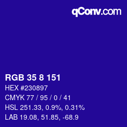 Color code: RGB 35 8 151 | qconv.com
