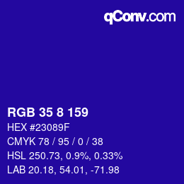 カラーコード: RGB 35 8 159 | qconv.com