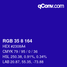 Color code: RGB 35 8 164 | qconv.com