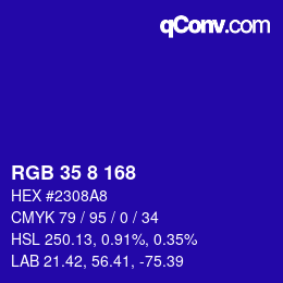 Color code: RGB 35 8 168 | qconv.com