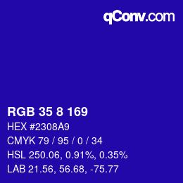 Color code: RGB 35 8 169 | qconv.com