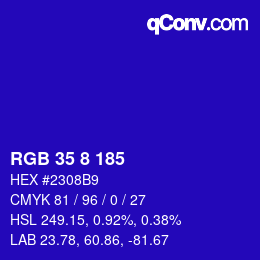 Color code: RGB 35 8 185 | qconv.com