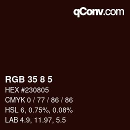 カラーコード: RGB 35 8 5 | qconv.com
