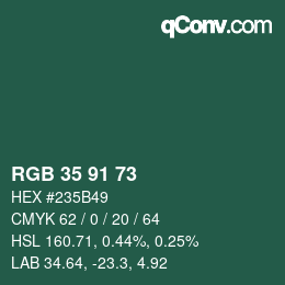 カラーコード: RGB 35 91 73 | qconv.com
