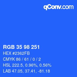 颜色代码: RGB 35 98 251 | qconv.com
