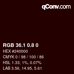 Color code: RGB 36.1 0.8 0 | qconv.com
