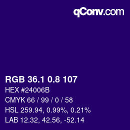 カラーコード: RGB 36.1 0.8 107 | qconv.com