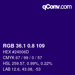 カラーコード: RGB 36.1 0.8 109 | qconv.com
