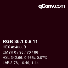 カラーコード: RGB 36.1 0.8 11 | qconv.com
