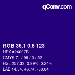 カラーコード: RGB 36.1 0.8 123 | qconv.com