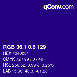 カラーコード: RGB 36.1 0.8 129 | qconv.com