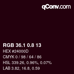 カラーコード: RGB 36.1 0.8 13 | qconv.com