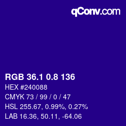 カラーコード: RGB 36.1 0.8 136 | qconv.com